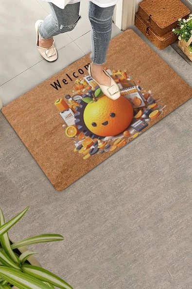 Valerine Life Portakal Adam Welcome Kapı Önü Paspası 45x70cm ürün görseli 1