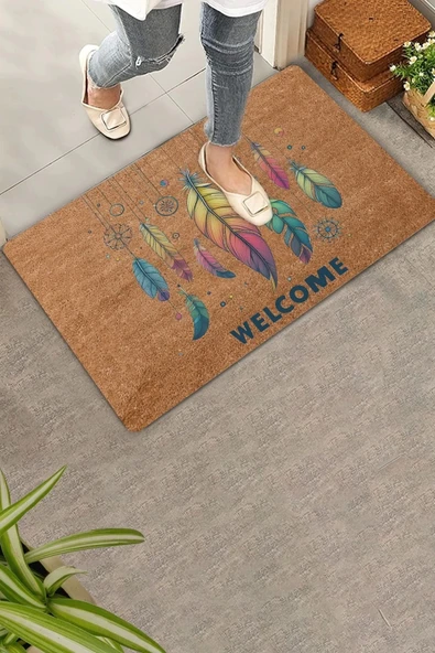 Valerine Life Egzotik Renkli Tüyler Welcome Kapı Önü Paspası 45x70cm ürün görseli 1