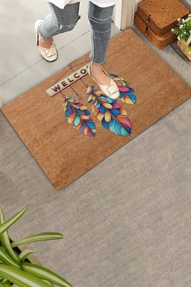 Valerine Life Düş Kapanı Kuş Tüyleri Welcome Kapı Önü Paspası 45x70cm ürün görseli 1