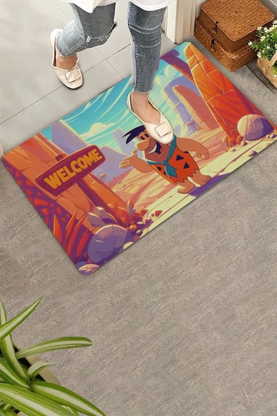 Valerine Life Fred Çakmaktaş Taş Devri Welcome Kapı Önü Paspası 45x70cm ürün görseli 1