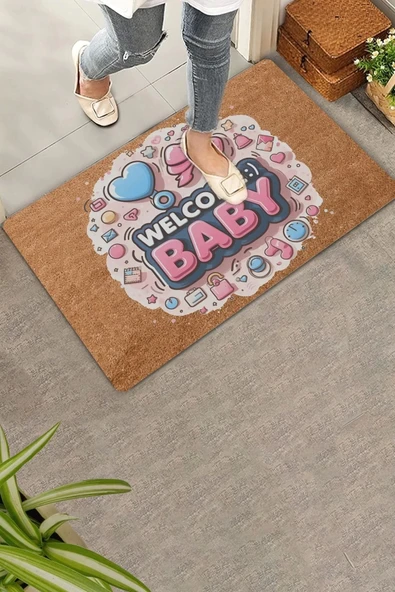 Valerine Life Hoş Geldin Bebek Welcome Yeni Doğan Kapı Önü Paspası 45x70cm ürün görseli 1
