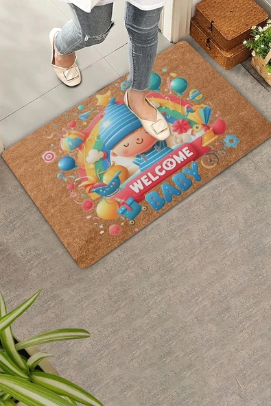 Valerine Life Yeni Doğan Balonlu Welcome Hoş Geldin Bebek Kapı Önü Paspası 45x70cm ürün görseli 1
