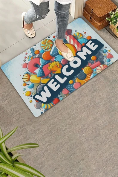 Valerine Life Şeker Festivali Welcome Kapı Önü Paspası 45x70cm ürün görseli 1