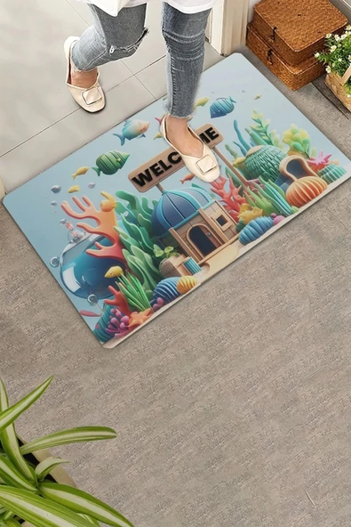 Valerine Life Akvaryum City Hoş Geldiniz Kapı Önü Paspası 45x70cm ürün görseli 1