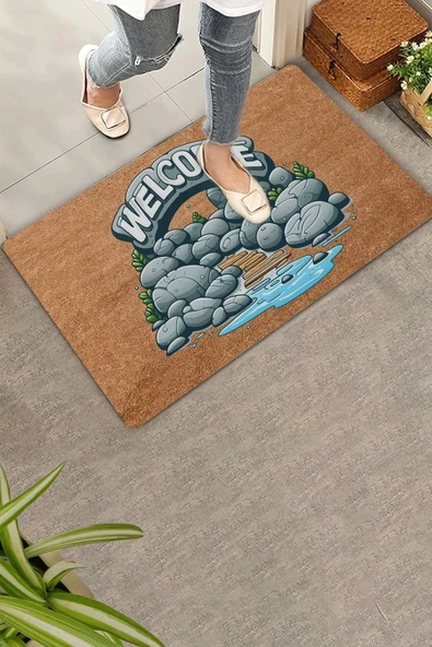 Valerine Life Irmak ve Taş Yolu Welcome Kapı Önü Paspası 45x70cm ürün görseli 1