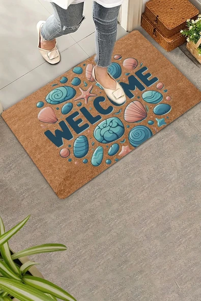 Valerine Life Renkli Midye ve Taşlar Welcome Kapı Önü Paspası 45x70cm ürün görseli 1