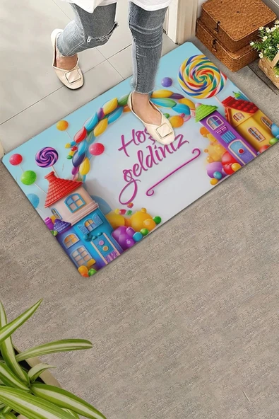 Valerine Life Sugar Village Hoş Geldiniz Ev Ofis işyeri Kapı Önü Paspası 45x70cm ürün görseli 1