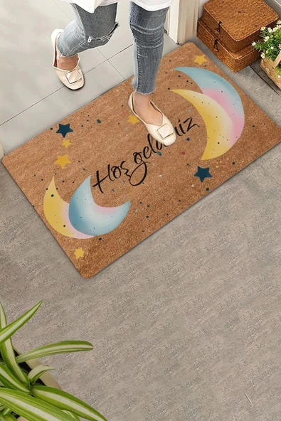 Valerine Life Ay ve Yıldız Temalı Hoş Geldiniz Kapı Önü Paspası 45x70cm ürün görseli 1