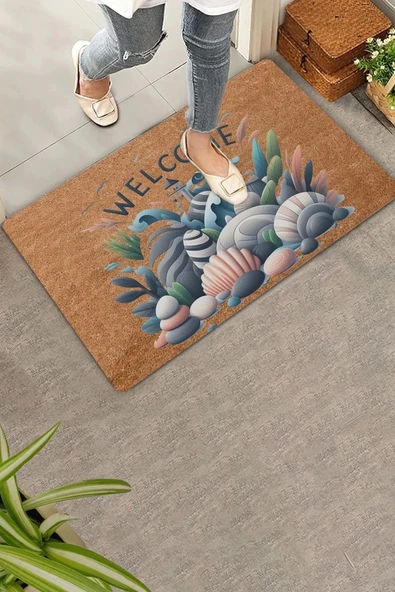 Valerine Life Deniz Feneri Deniz Taşları Welcome Kapı Önü Paspası 45x70cm ürün görseli 1