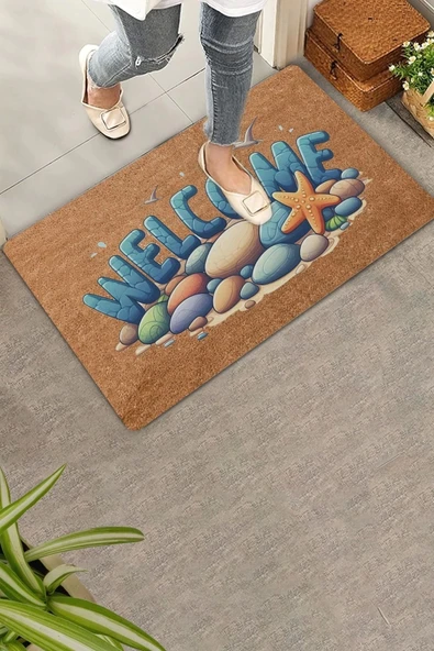 Valerine Life Deniz Taşları ve Deniz Yıldızı Welcome Kapı Önü Paspası 45x70cm ürün görseli 1