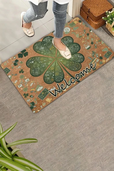 Valerine Life Retro Yonca Yaprağı Welcome Kapı Önü Paspası 45x70cm ürün görseli 1