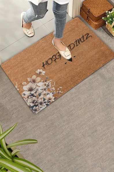 Valerine Life Beyaz Petunyalar Hoş Geldiniz Kapı Önü Paspası 45x70cm ürün görseli 1