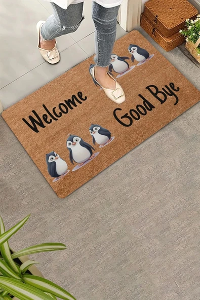 Valerine Life Penguen Welcome ve Good Bye Kapı Önü Paspası 45x70cm ürün görseli 1