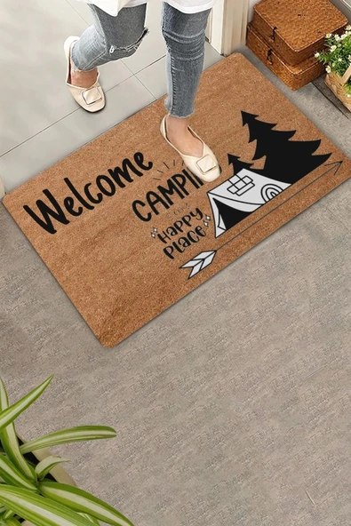 Valerine Life Mutlu Kamp Temalı Welcome Kapı Önü Paspası 45x70cm ürün görseli 1