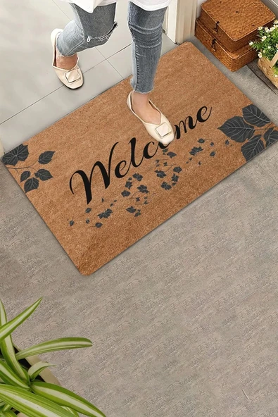 Valerine Life Ceviz Yaprağı Welcome Kapı Önü Paspası 45x70cm ürün görseli 1