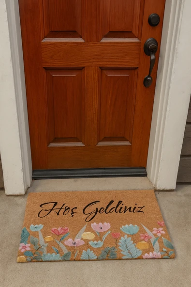 Valerine Life Renkli Gelincik Çiçekleri Hoş Geldiniz Kapı Önü Paspası 45x70cm ürün görseli 1