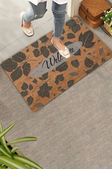 Valerine Life Ceviz Yaprakları Welcome Kapı Önü Paspası 45x70cm ürün görseli 1