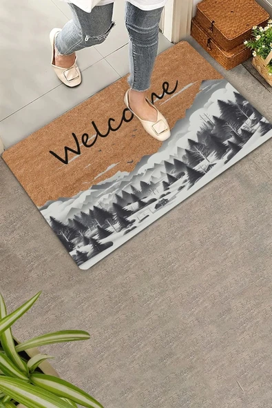 Valerine Life Kar ve Çam Ormanı Welcome Kapı Önü Paspası 45x70cm ürün görseli 1