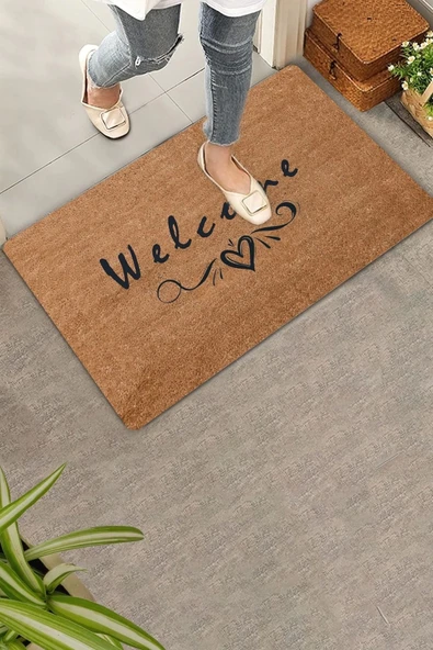 Valerine Life Kara Kalem Kalp Welcome Ev Ofis işyeri Dış Kapı Önü Paspası 45x70cm ürün görseli 1