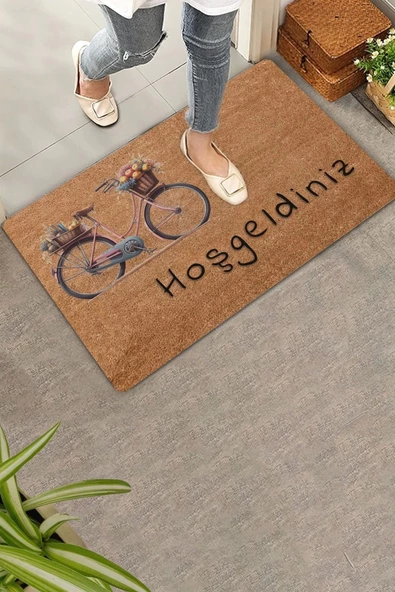 Valerine Life Meyve Sepetleri ve Bisiklet Hoş Geldiniz Kapı Önü Paspası 45x70cm ürün görseli 1