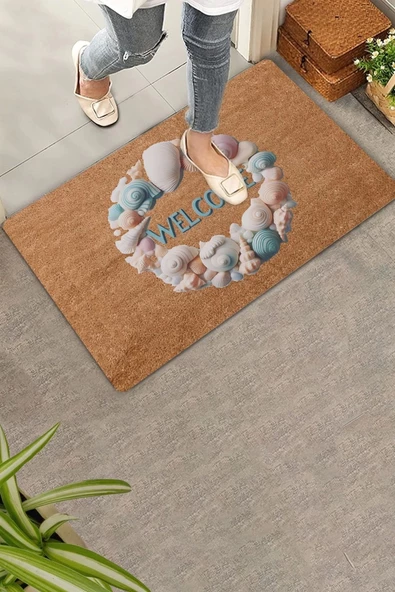 Valerine Life Deniz Kabuklu Welcome Kapı Önü Paspası 45x70cm ürün görseli 1