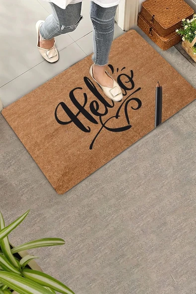 Valerine Life El Yazılı Helllooo ve Kalem Welcome Hoş Geldiniz Kapı Önü Paspası 45x70cm ürün görseli 1
