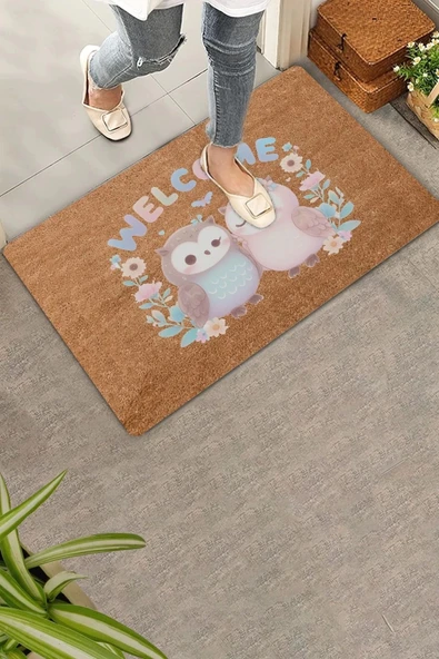 Valerine Life Sevimli Baykuş Çifti Welcome Kapı Önü Paspası 45x70cm ürün görseli 1