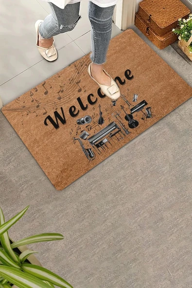 Valerine Life Orkestra Aletleri Temalı Welcome Kapı Önü Paspası 45x70cm ürün görseli 1