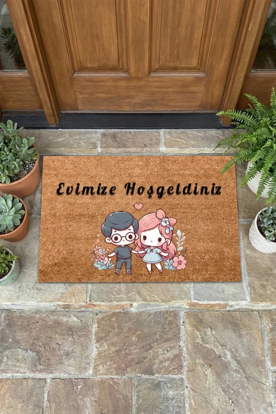 Valerine Life Sevimli Aile Evimize Hoş Geldiniz Ev Ofis İş Yeri Kapı Önü Paspası 45x70cm ürün görseli 1