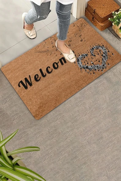 Valerine Life Kalpli Notalar Welcome Kapı Önü Paspası 45x70cm ürün görseli 1