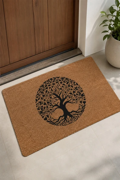 Valerine Life Çınar Ağacı Figürlü Ev Ofis iç Dış Kapı Önü Paspası 45x70cm ürün görseli 1