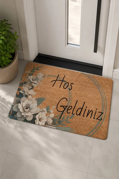 Valerine Life Beyaz Su Zambağı Hoş Geldiniz Ev işyeri iç Dış Kapı Önü Paspası 45x70cm ürün görseli 1