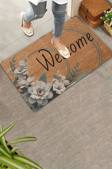 Valerine Life Beyaz Su Zambağı Welcome Kapı Önü Paspası 45x70cm ürün görseli 1