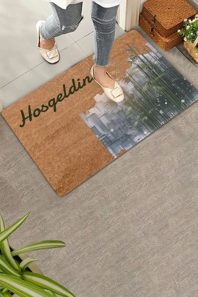 Valerine Life Metropol ve Bambu Temalı Hoş Geldiniz Kapı Önü Paspası 45x70cm ürün görseli 1