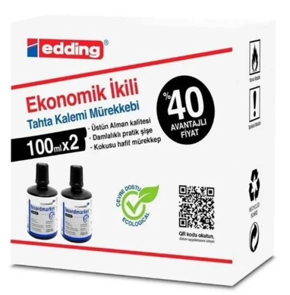 Edding Tahta Kalemi Mürekkebi 100Mlx2Li Siyah ürün görseli 1