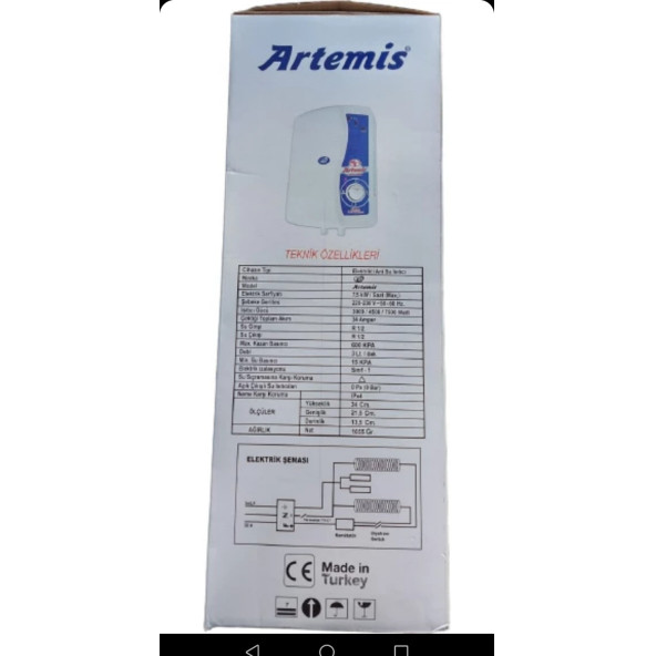 ARTEMİS elektro model  Elektrikli Şofben Ani Su Isıtıcı - Resim 5
