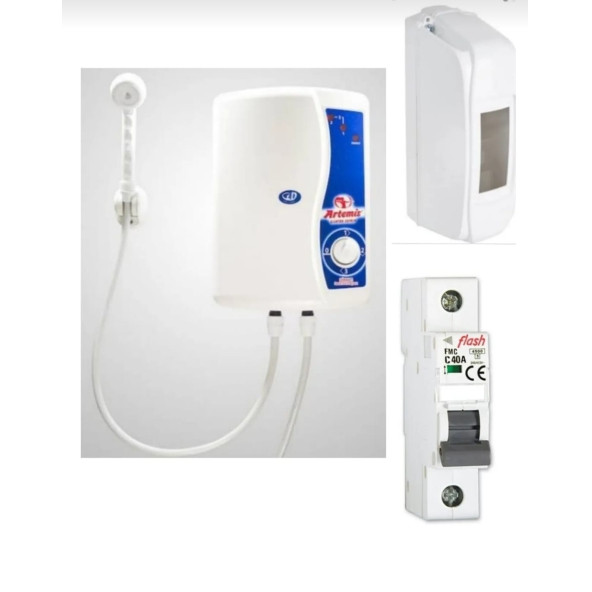 ARTEMİS Elektrikli Şohben Ani Su Isıtıcı sıgorta ve kutusu dahıl paket ürün görseli 1