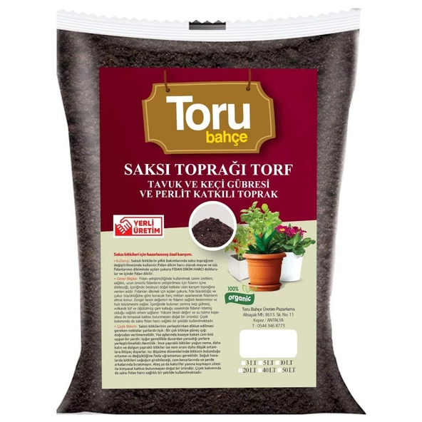 Toru Bahçe Saksı ve Bahçe Toprağı Torf Tavuk Keçi Gübreli ve Perlit Katkılı Toprak 50 lt ürün görseli 1