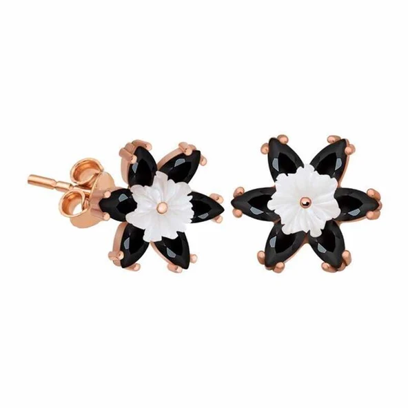 Gümüş Siyah Lotus Çiçeği Küpe ürün görseli 1