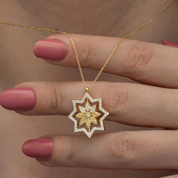 Gümüş Gold Kar Tanesi Kadın Kolye ürün görseli 1