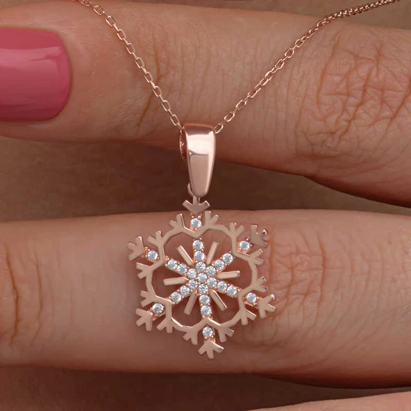925 Ayar Gümüş Rose Kar Tanesi Kadın Kolye ürün görseli 1