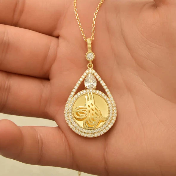 Gümüş Gold Kaplama Damla Tuğralı Kadın Kolye ürün görseli 1