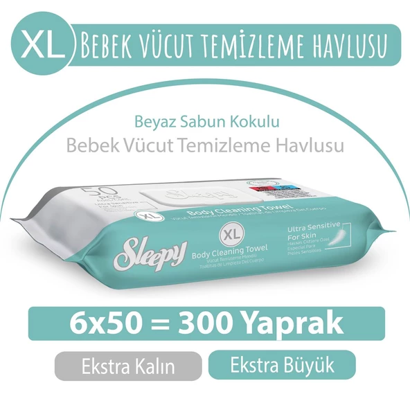 XL Beyaz Sabun Kokulu Bebek Vücut Temizleme Havlusu 6x50 (300 Yaprak) ürün görseli 1