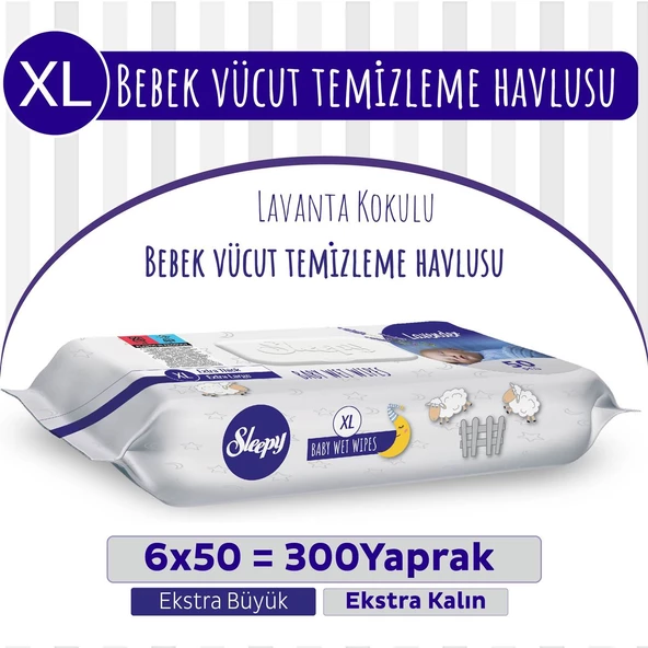 XL Lavanta Kokulu Bebek Vücut Temizleme Havlusu 6x50(300 Yaprak) ürün görseli 1