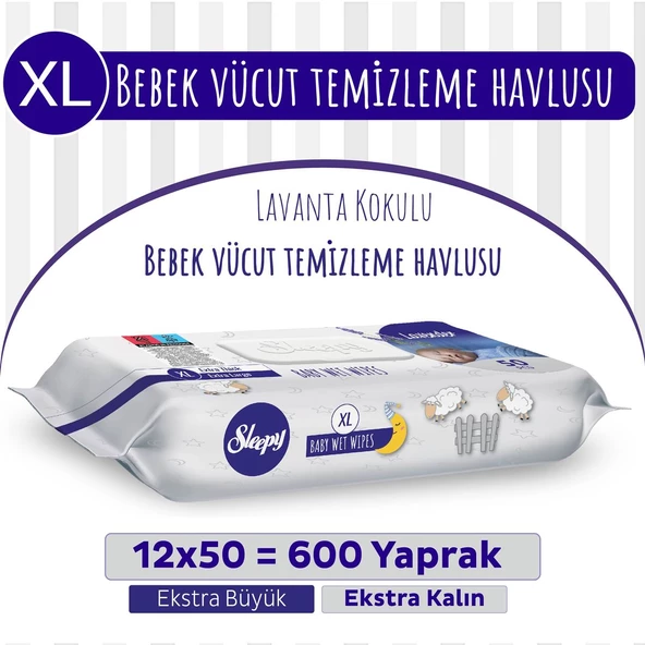 XL Lavanta Kokulu Bebek Vücut Temizleme Havlusu 12x50(600 Yaprak) ürün görseli 1