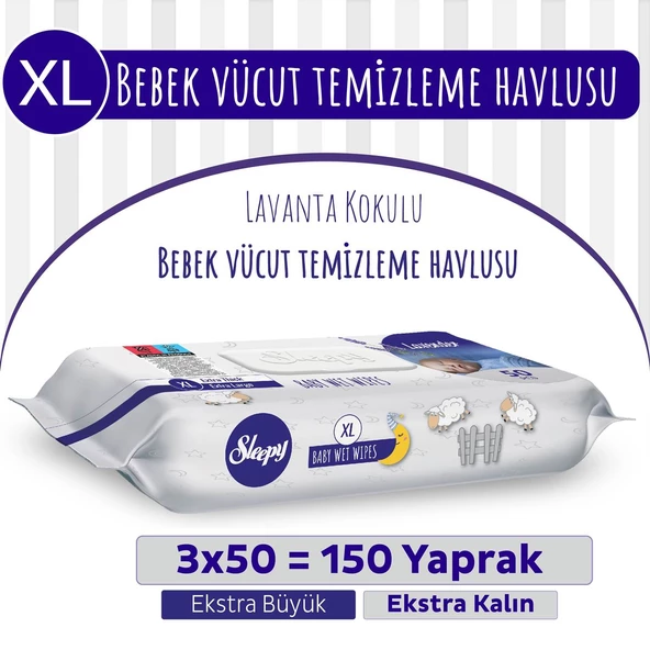 XL Lavanta Kokulu Bebek Vücut Temizleme Havlusu 3x50(150 Yaprak) ürün görseli 1