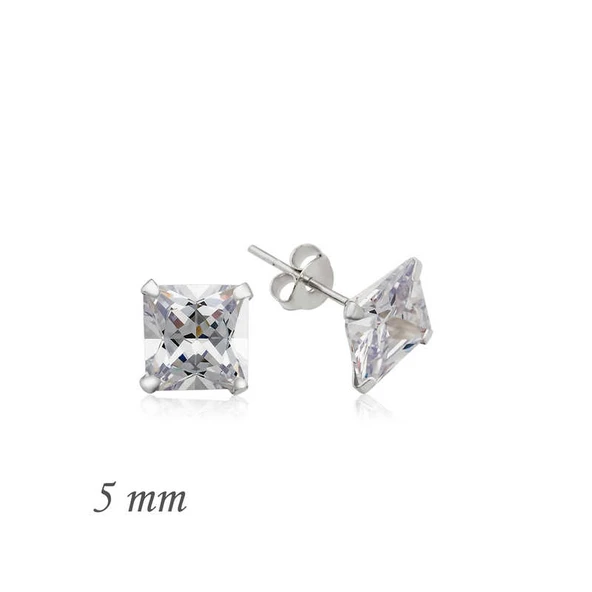 925 Ayar Gümüş Kare Tek Taş Zirkon Küpe - 5 mm ürün görseli 1