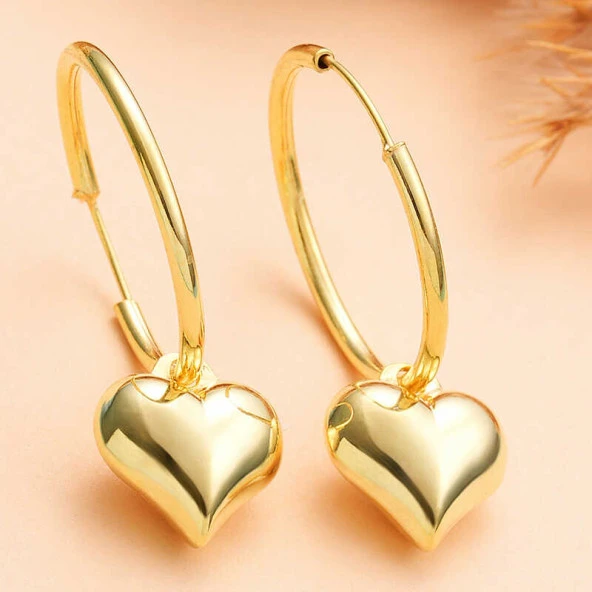 Gümüş Gold Kalp Sallantılı Kadın Küpe ürün görseli 1