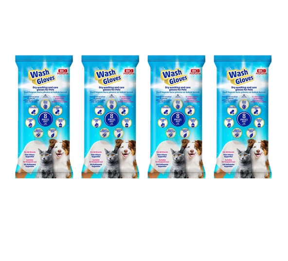 Biopetactive Wash Gloves (Evcil Hayvan Kuru Yıkama Kesesi) 8 li x 4 Paket ürün görseli 1