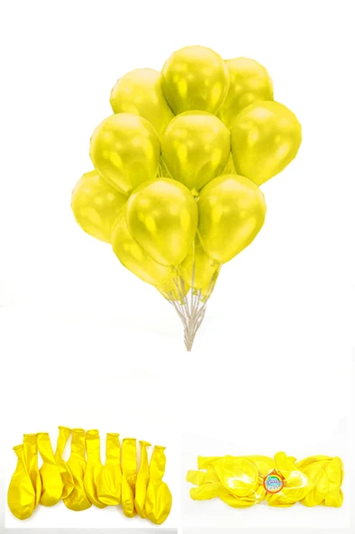Metalik Parlak Renkli 10'lu Paketli Balon 12 Inç - Sarı ürün görseli 1